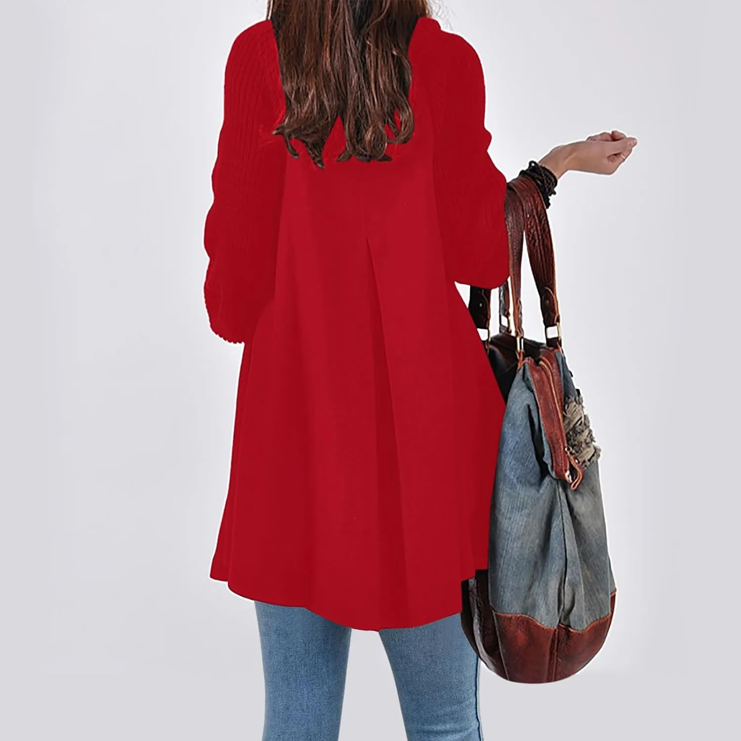 Trench Coat For Women 2024 Mid Length Fashion Button Down Long Sleeve Loose Pea Coat Solid Color Casual Winter Coat