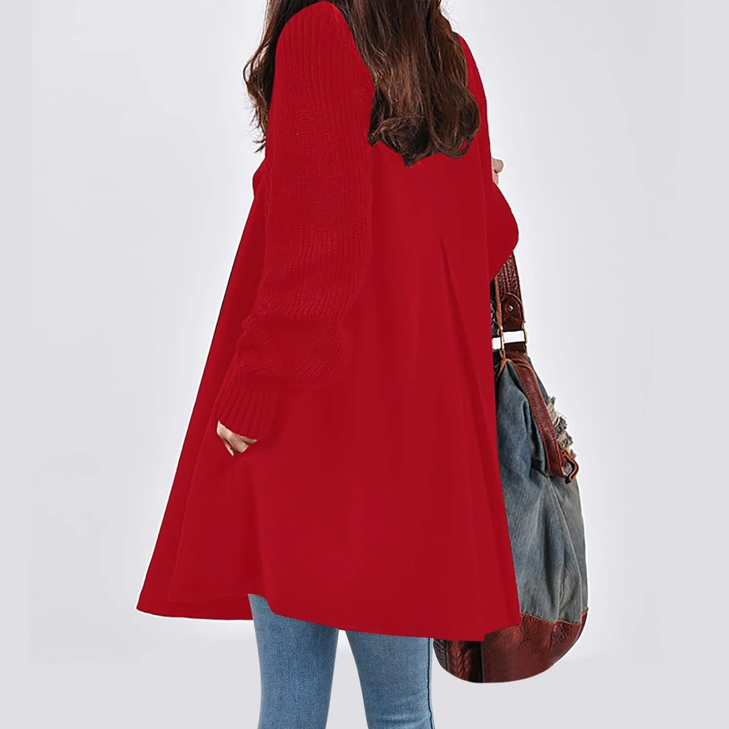 Trench Coat For Women 2024 Mid Length Fashion Button Down Long Sleeve Loose Pea Coat Solid Color Casual Winter Coat
