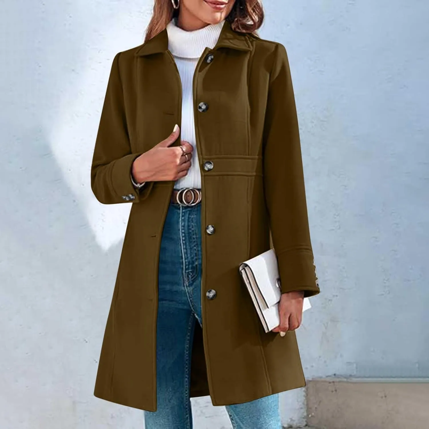 Trench Coat for Women 2024 Single Breasted Pea Coat Wool Blend Long Coat Casual Office Jacket Falll Winter Outfits