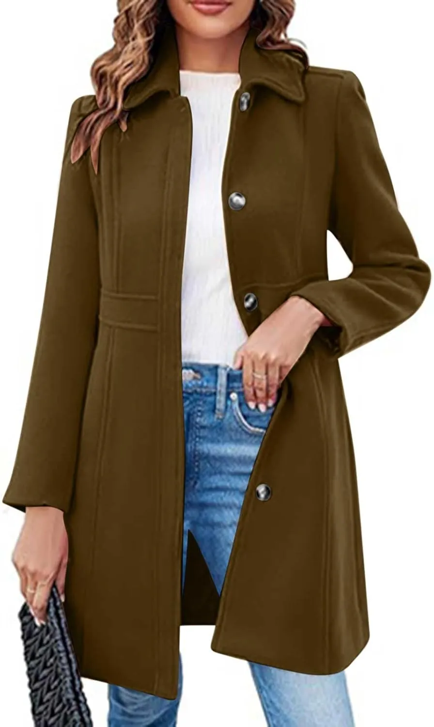 Trench Coat for Women 2024 Single Breasted Pea Coat Wool Blend Long Coat Casual Office Jacket Falll Winter Outfits