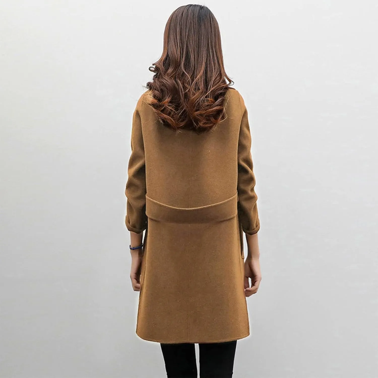 Trench Coat for Women 2024 Winter Warm Wool Blend Pea Coats Lapel Collar Double Breasted Over Coats Long Jackets