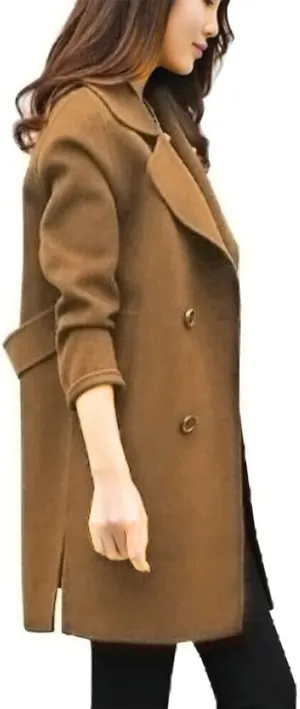 Trench Coat for Women 2024 Winter Warm Wool Blend Pea Coats Lapel Collar Double Breasted Over Coats Long Jackets