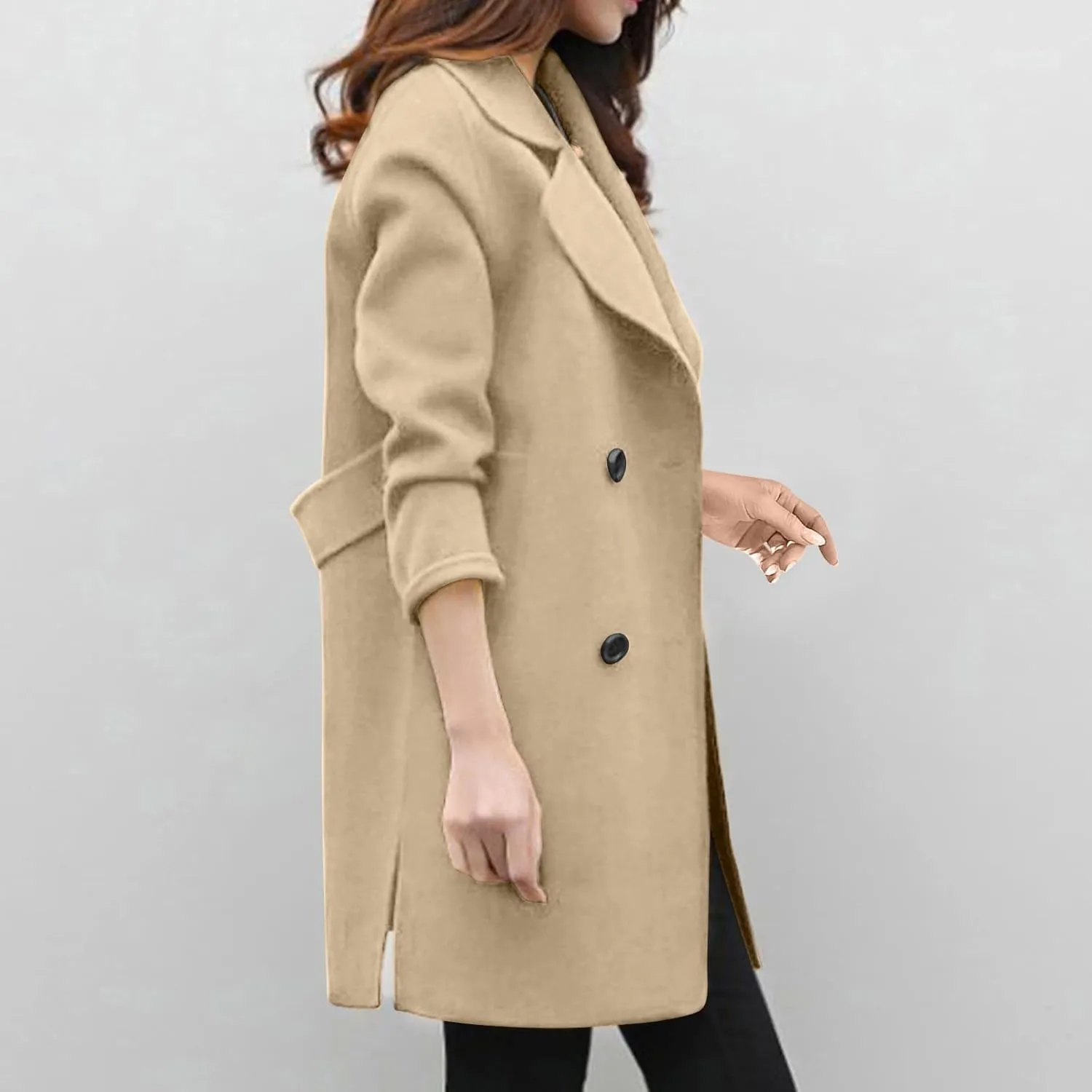 Trench Coat for Women 2024 Winter Warm Wool Blend Pea Coats Lapel Collar Double Breasted Over Coats Long Jackets