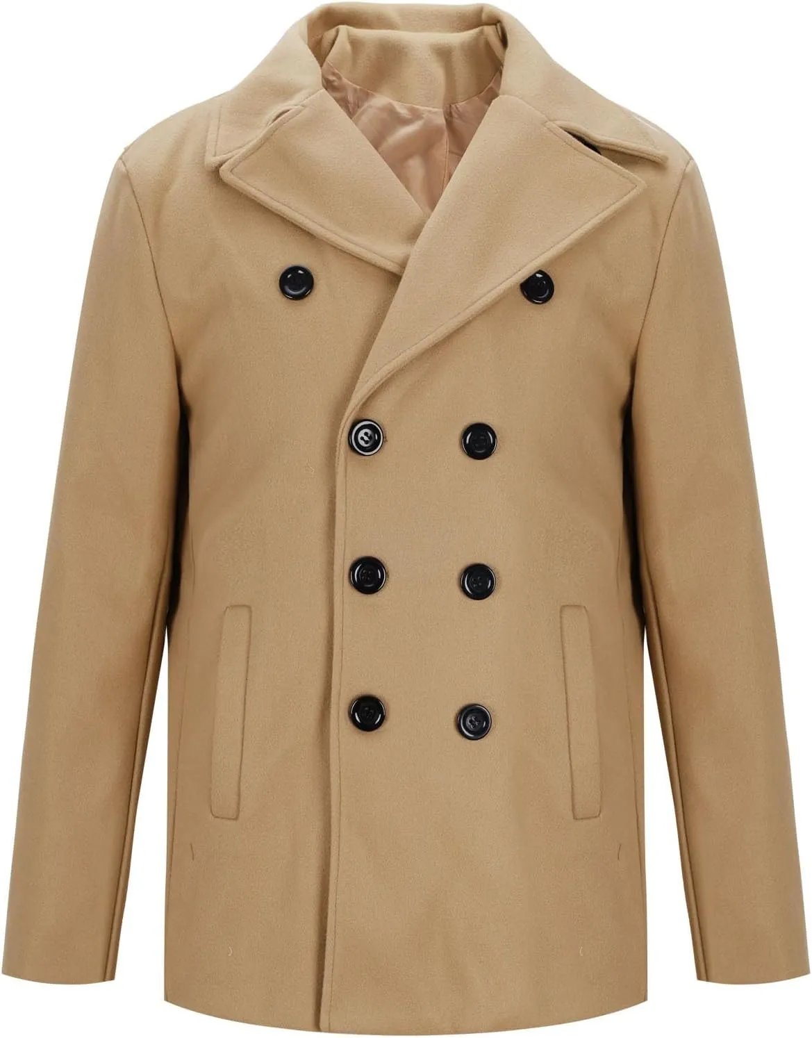 Trench Coat Men Business Trench Coat Mid Length Peacoat Notch Collar Jackets Button Down Open Front Cardigan