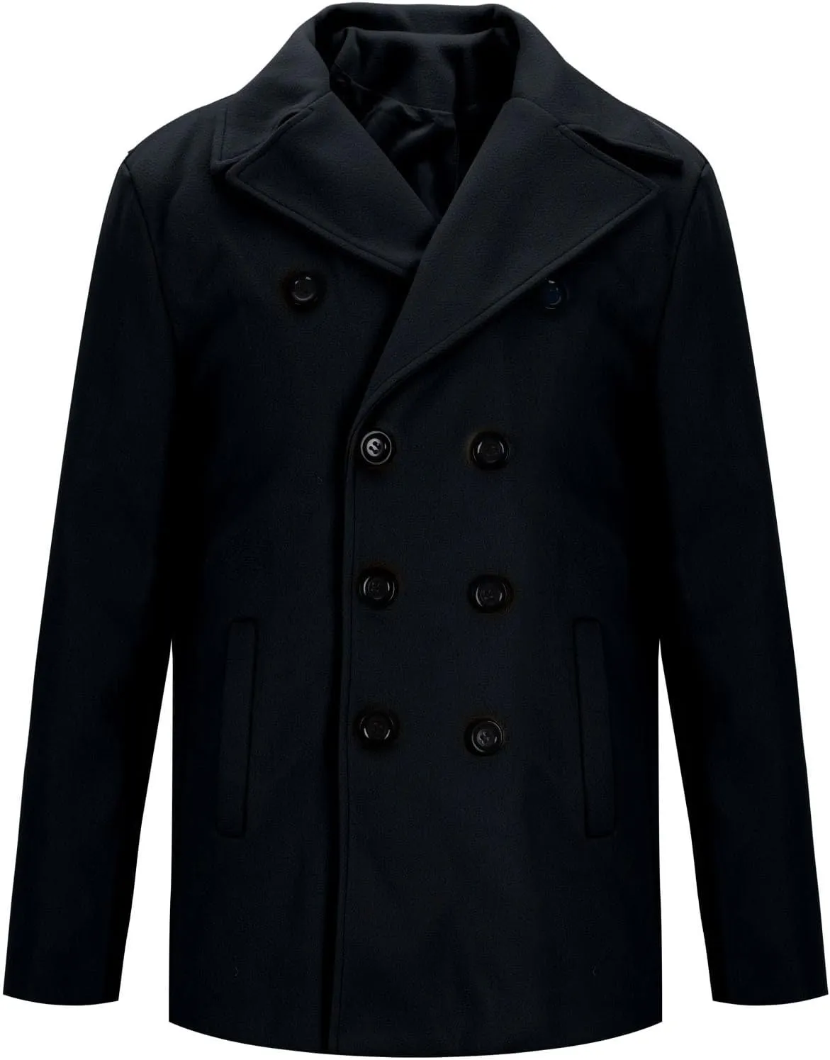 Trench Coat Men Business Trench Coat Mid Length Peacoat Notch Collar Jackets Button Down Open Front Cardigan