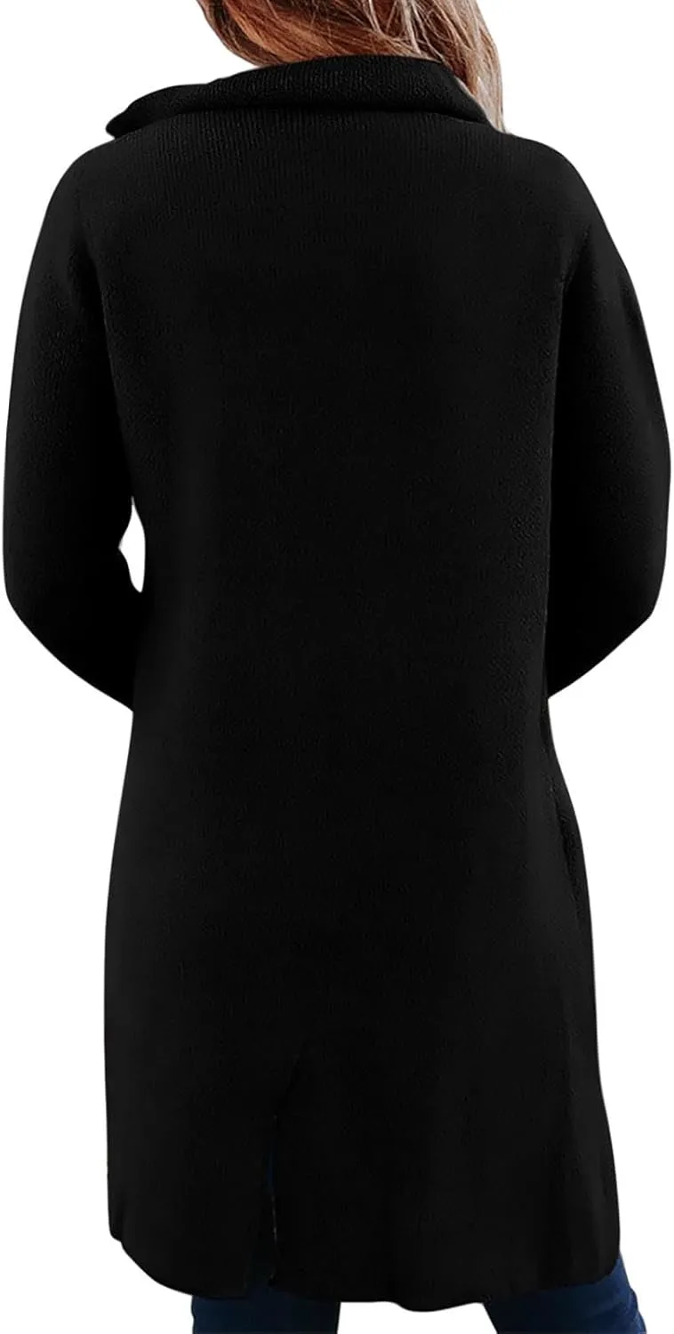 Trench Coat Women Mid Length Wool Coat Button Down Open Front Cardigan Elegant Coat Lapel Peacoat Fall Winter Jacket