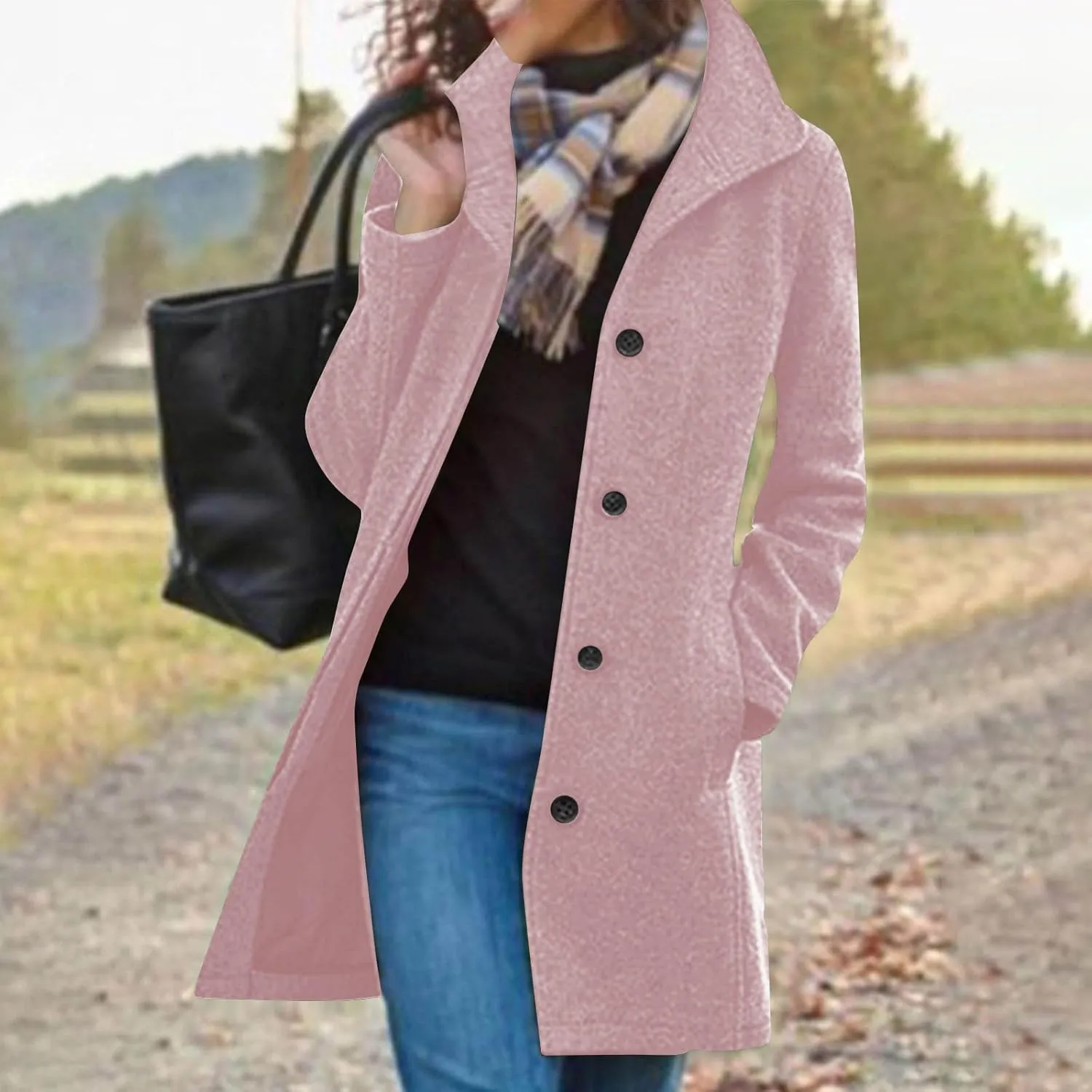 Trench Coat Women Single Breasted Long Coat Wool Blend Peacoat Plus Size Dressy Jackets Casual Fall Winter Coats