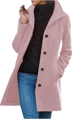 Trench Coat Women Single Breasted Long Coat Wool Blend Peacoat Plus Size Dressy Jackets Casual Fall Winter Coats