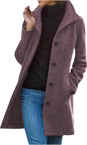 Trench Coat Women Single Breasted Long Coat Wool Blend Peacoat Plus Size Dressy Jackets Casual Fall Winter Coats