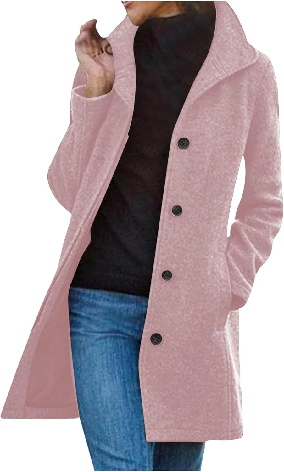 Trench Coat Women Single Breasted Long Coat Wool Blend Peacoat Plus Size Dressy Jackets Casual Fall Winter Coats