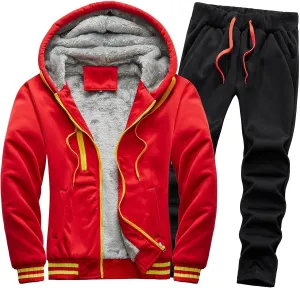 tuduoms Men's 2 Piece Tracksuits Sherpa Lined Full Zip Hoodie Jacket Fleece Jogger Pants Winter Warm Sweatsuits Sets