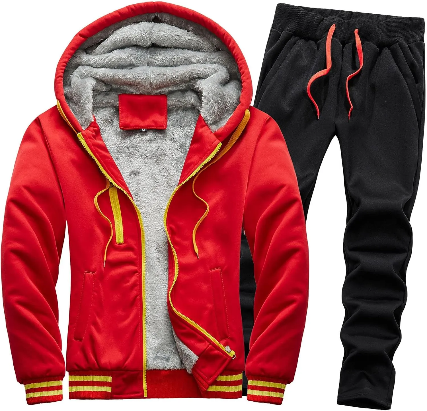 tuduoms Men's 2 Piece Tracksuits Sherpa Lined Full Zip Hoodie Jacket Fleece Jogger Pants Winter Warm Sweatsuits Sets