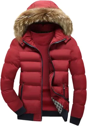 tuduoms Mens Vintage Puffer Jacket Hooded Slim Fit Warm Winter Quilted Down Coat Water-Resistant Padded Bubble Outwear