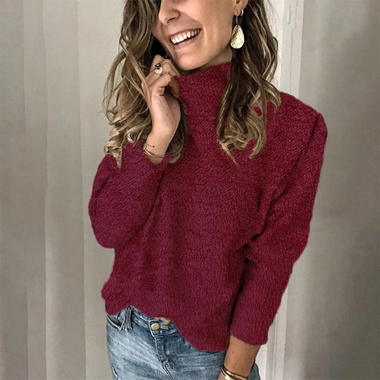 Turtleneck Sweaters for Women Oversized Sweaters Ribbed Knitted Sweater Winter Tunic Sweater Y2K Sweaters Jumper Tops