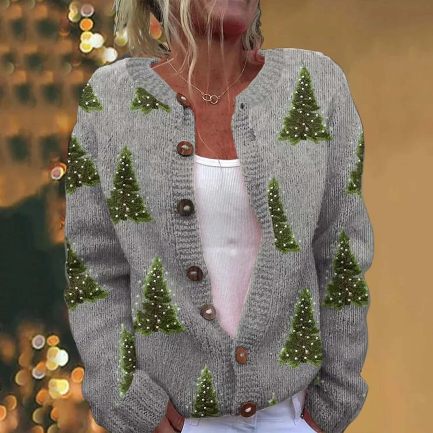 Ugly Christmas Sweater for Women Cute Xmas Open Front Button Down Sweater Cardigans Knitted Fall Outfit Winter Coat