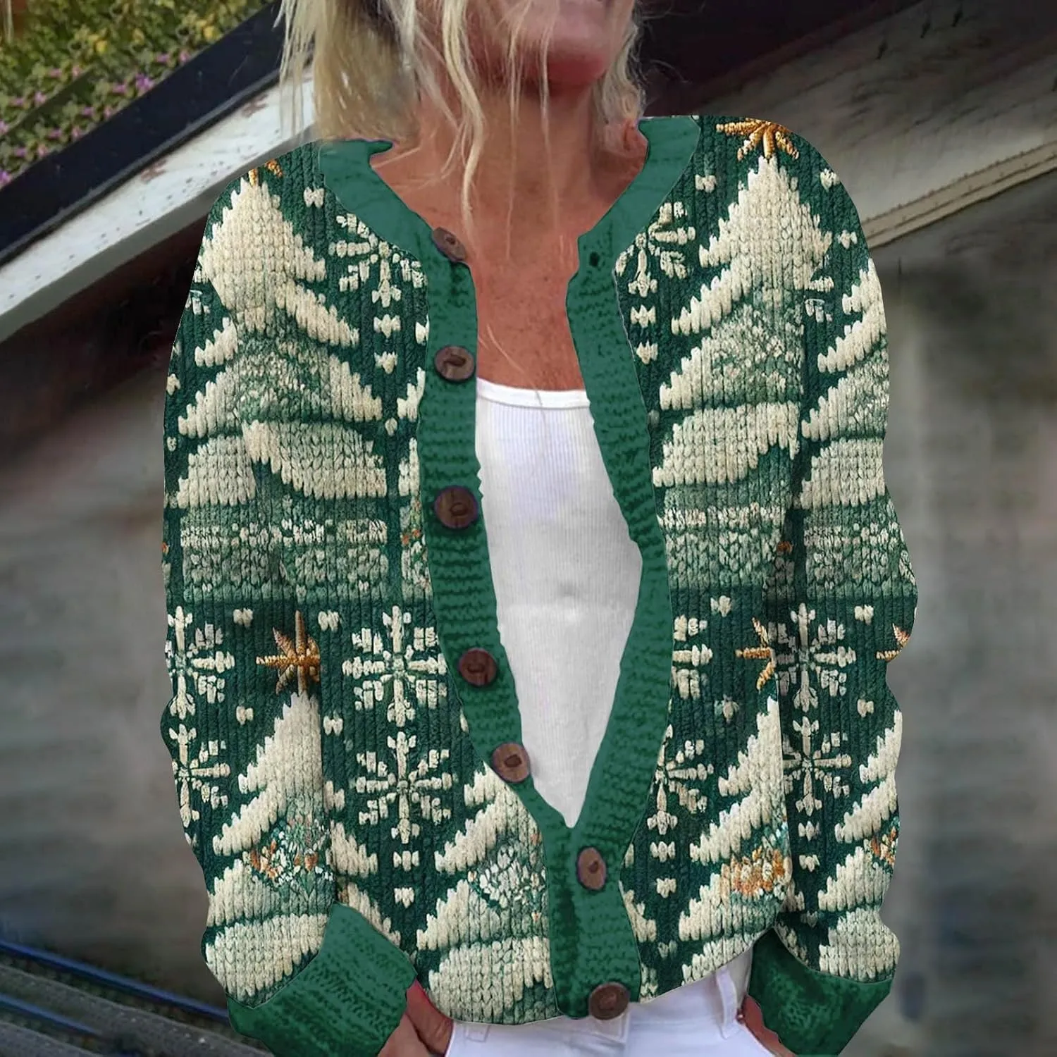 Ugly Christmas Sweater for Women Cute Xmas Open Front Button Down Sweater Cardigans Knitted Fall Outfit Winter Coat