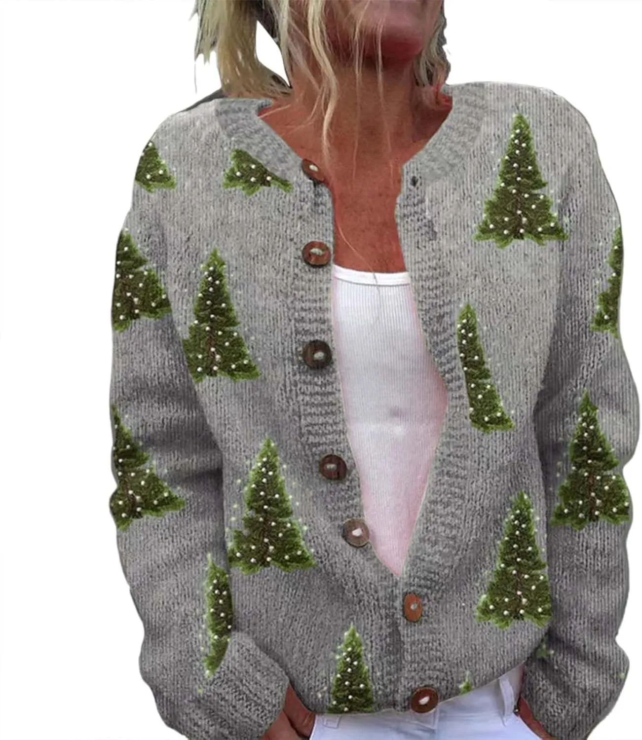 Ugly Christmas Sweater for Women Cute Xmas Open Front Button Down Sweater Cardigans Knitted Fall Outfit Winter Coat