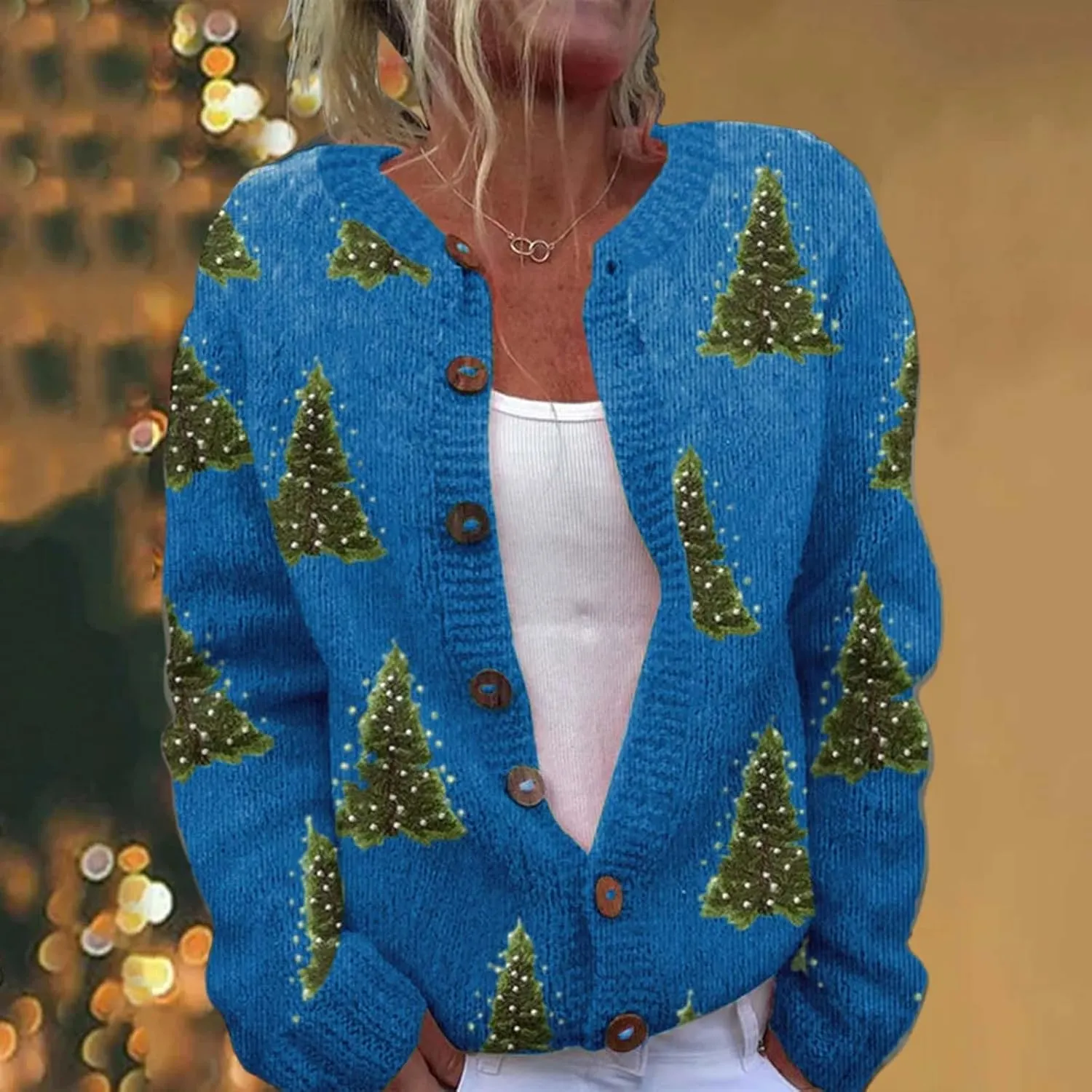 Ugly Christmas Sweater for Women Cute Xmas Open Front Button Down Sweater Cardigans Knitted Fall Outfit Winter Coat