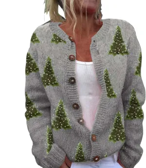 Ugly Christmas Sweater for Women Cute Xmas Open Front Button Down Sweater Cardigans Knitted Fall Outfit Winter Coat