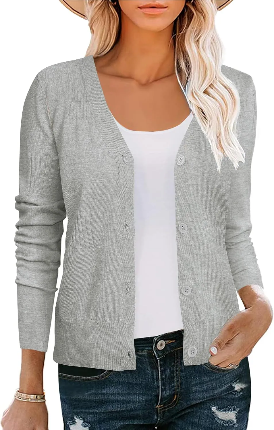 U.Vomade Women's Cardigans 3/4 Sleeve Open Front Cropped Cardigan Hollow Out Bolero Shrug S-XL