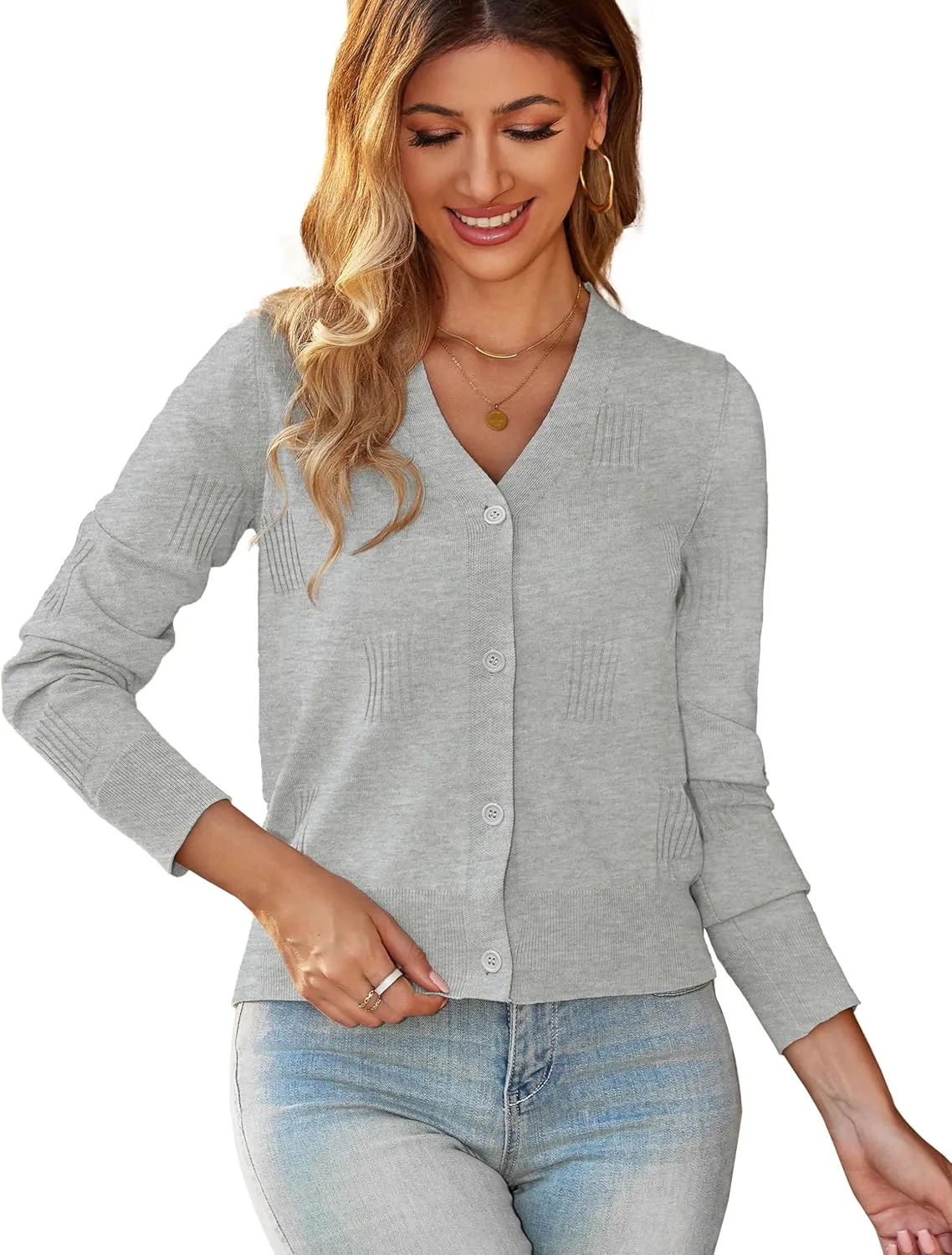 U.Vomade Women's Cardigans 3/4 Sleeve Open Front Cropped Cardigan Hollow Out Bolero Shrug S-XL