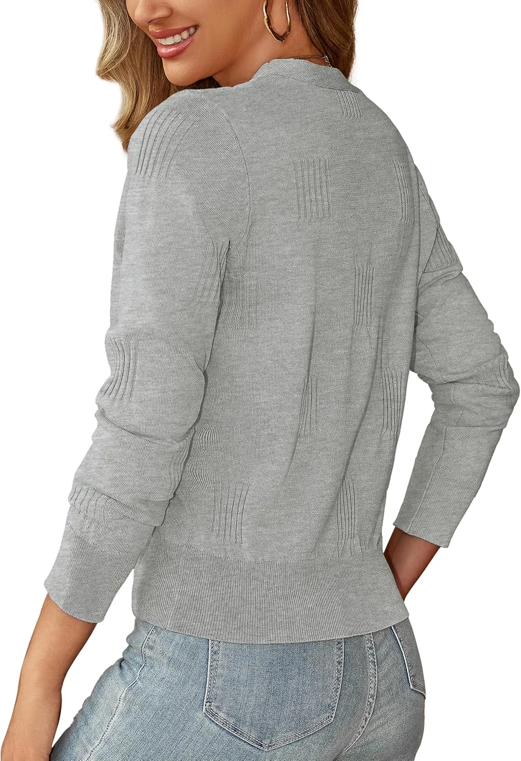 U.Vomade Women's Cardigans 3/4 Sleeve Open Front Cropped Cardigan Hollow Out Bolero Shrug S-XL