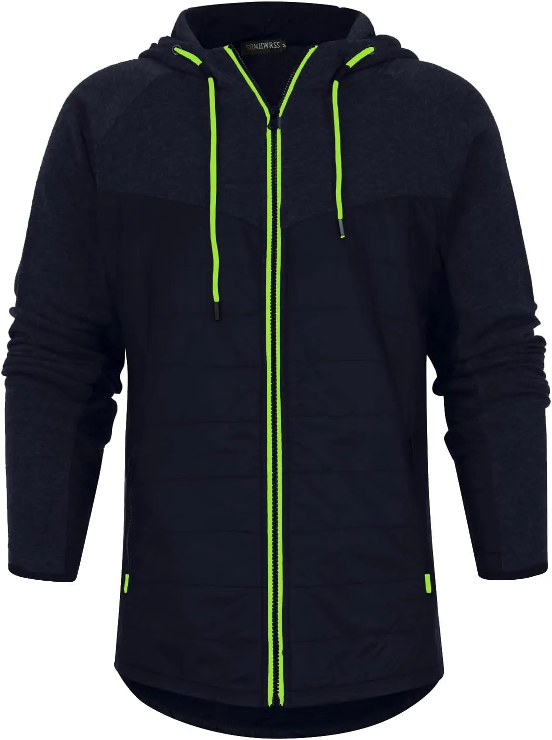 Warm Hoodies For Men Zip Up Hoodies Slim Fit Color Block Quilted Sweatshirts Jacket With Zipper Pockets