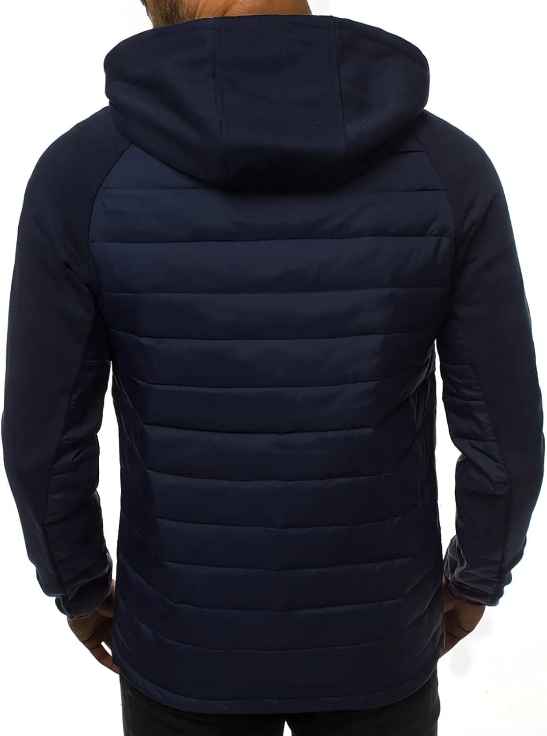 Warm Hoodies For Men Zip Up Hoodies Slim Fit Color Block Quilted Sweatshirts Jacket With Zipper Pockets