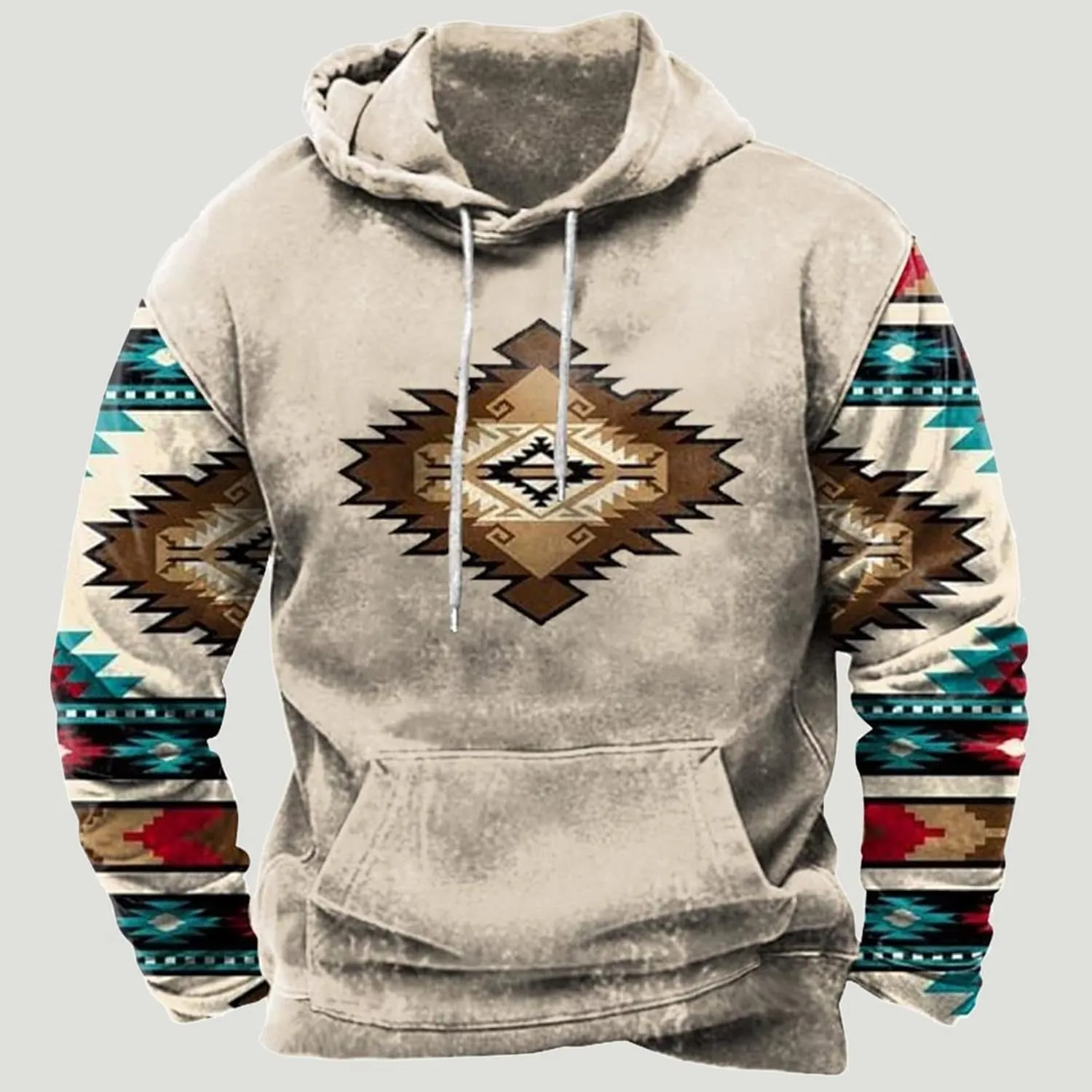 Western Aztec Graphic Men's Vintage Casual Sweatshirt Pullover Tops for Fall & Winter