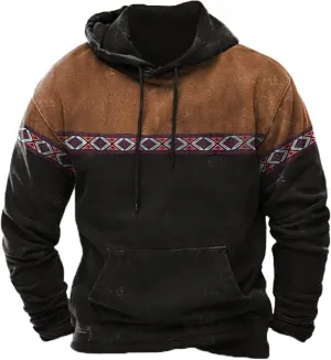 Western Aztec Graphic Men's Vintage Casual Sweatshirt Pullover Tops for Fall & Winter