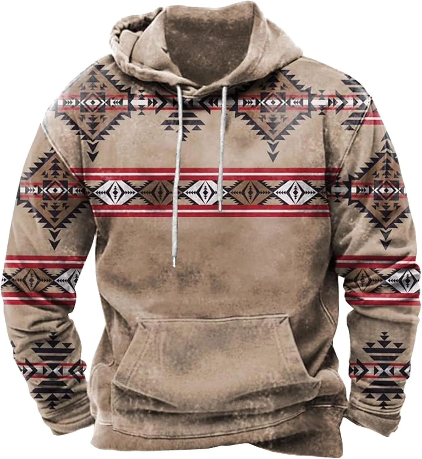 Western Aztec Graphic Men's Vintage Casual Sweatshirt Pullover Tops for Fall & Winter