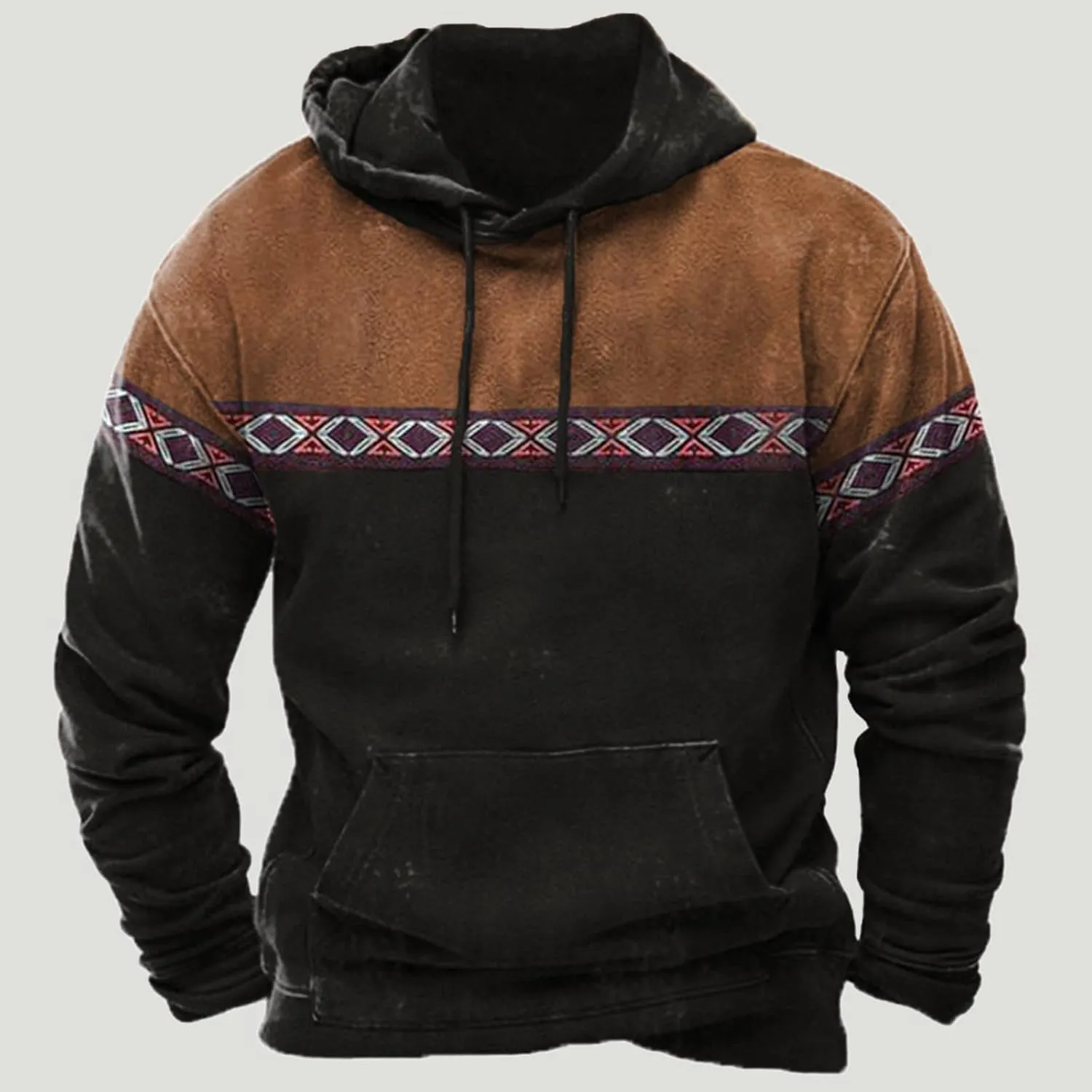 Western Aztec Graphic Men's Vintage Casual Sweatshirt Pullover Tops for Fall & Winter