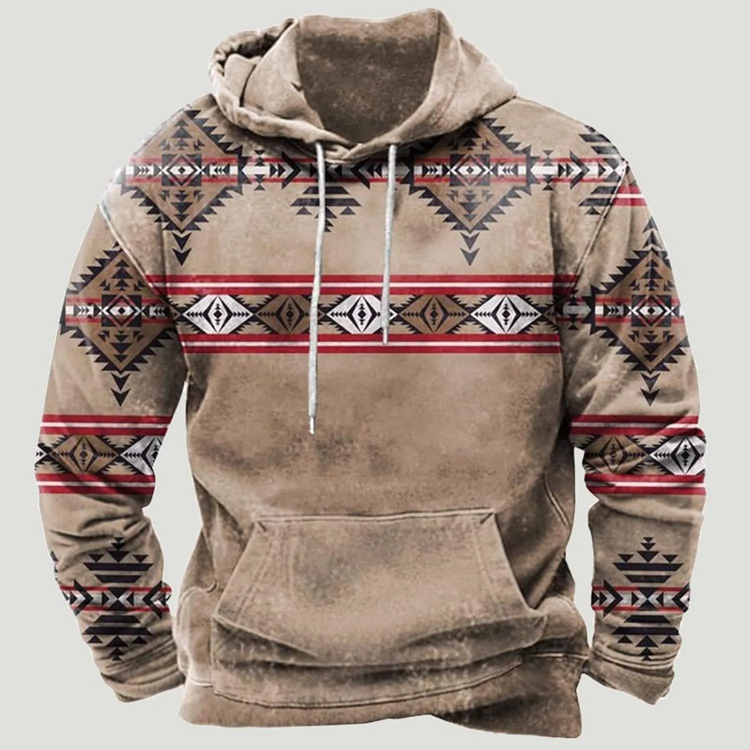 Western Aztec Graphic Men's Vintage Casual Sweatshirt Pullover Tops for Fall & Winter