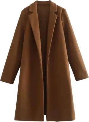 Winter Coats for Women 2024 New Wool Blend Peacoat Notched Lapel Collar Mid-Long Trench Coat Lounge Soild Cardigan