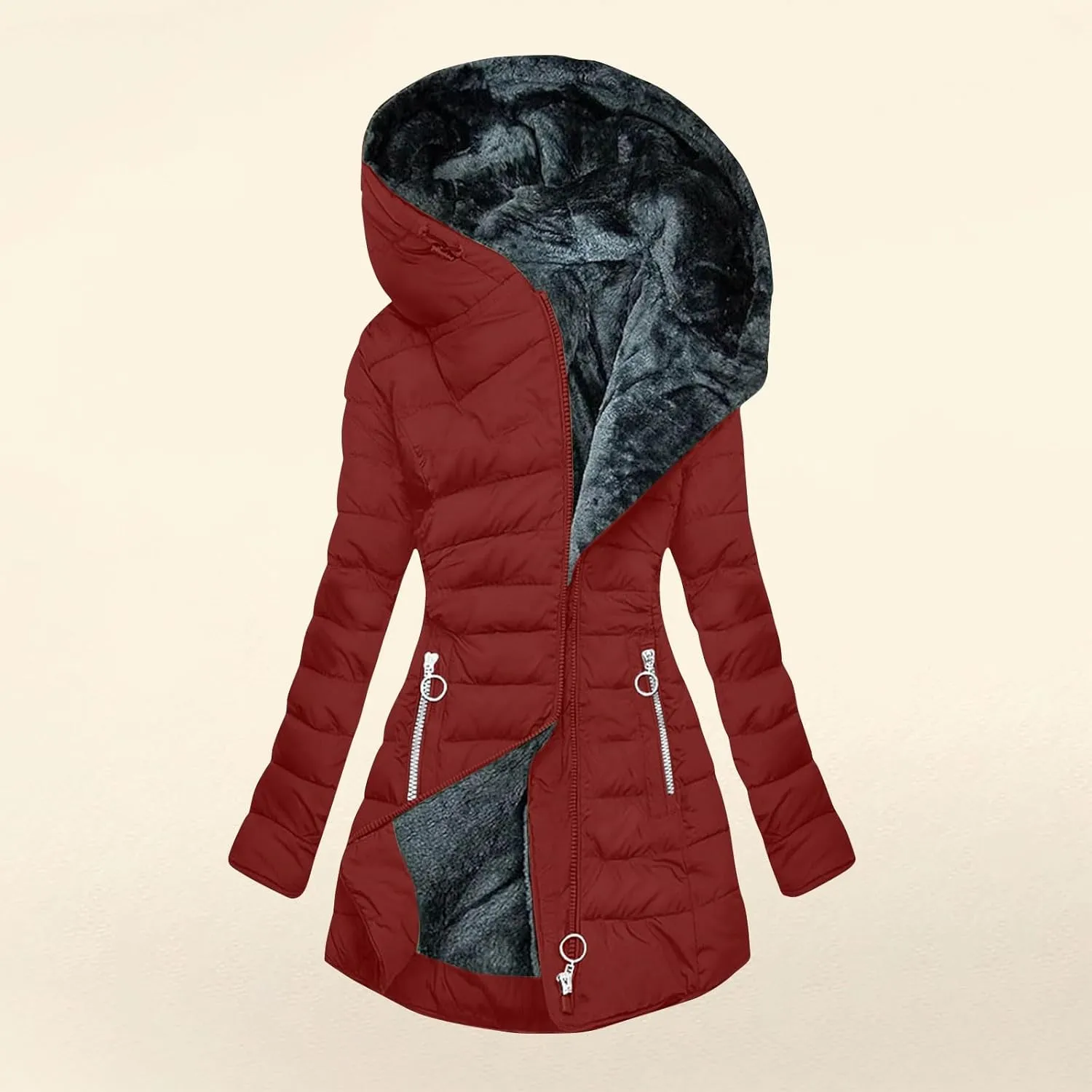 Winter Coats for Women 2024 Zip Up Trendy Puffer Jackets Long Winter Down Coat Long Sleeve Sherpa Hooded Outerwear