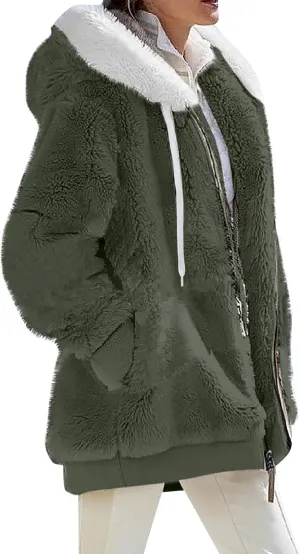 Winter Coats for Women Hooded Sherpa Jacket Fleece Oversized Trendy Color Block Jackets Warm Outerwear 2024