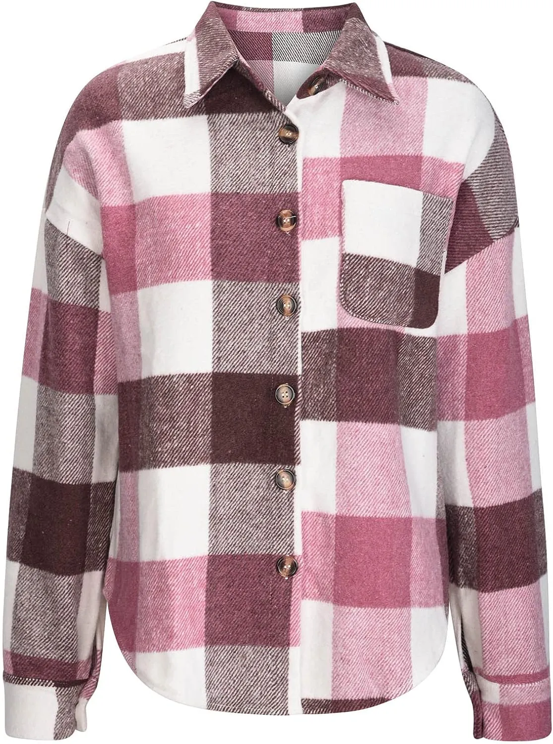 Winter Coats for Women Long Sleeve Plaid Shirts Flannel Lapel Button Down Casual Jacket Loose Outfit Coats