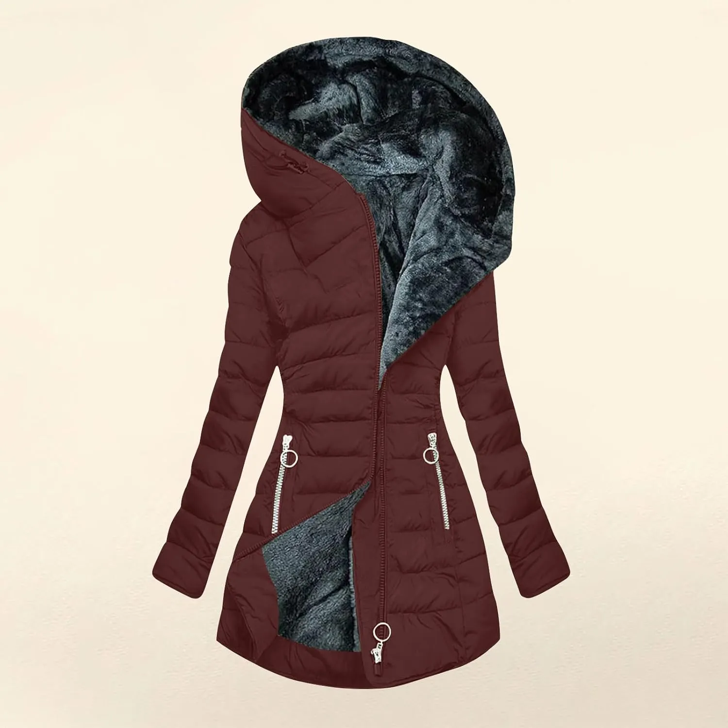 Winter Coats for Women Plus Size Puffer Jacket Long Sleeve Thickened Down Jacket Winter Warm Hooded Outerwear