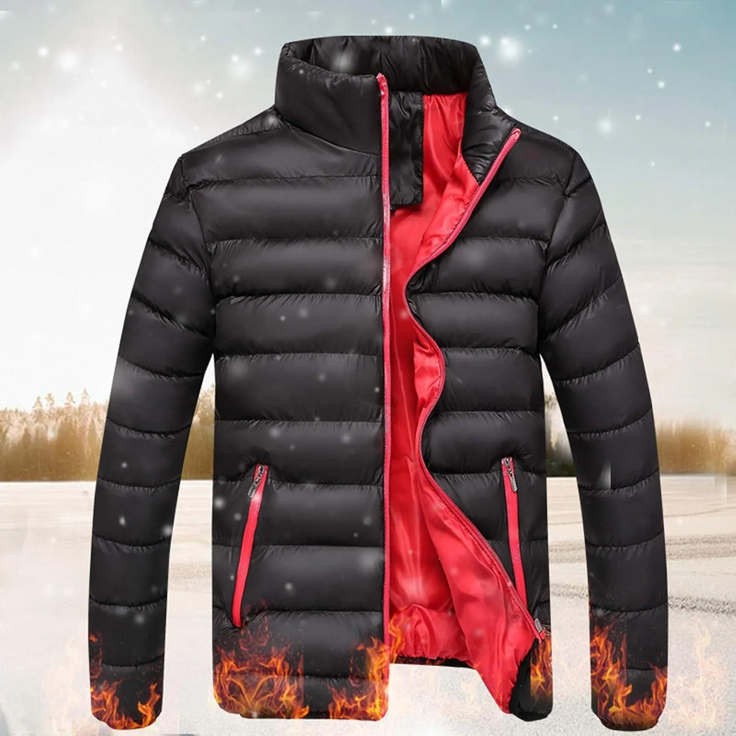 Winter Jackets for Men, Men's Puffer Jacket Lightweight Warm Packable Winter Coats Water-Resistant Solid Color Jacket