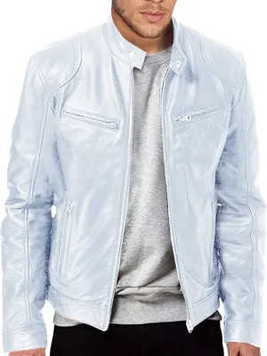 Winter Jackets for Men Real Lambskin Leather Biker Jacket - Quilted Cafe Racer Zip Up Moto Jackets Men