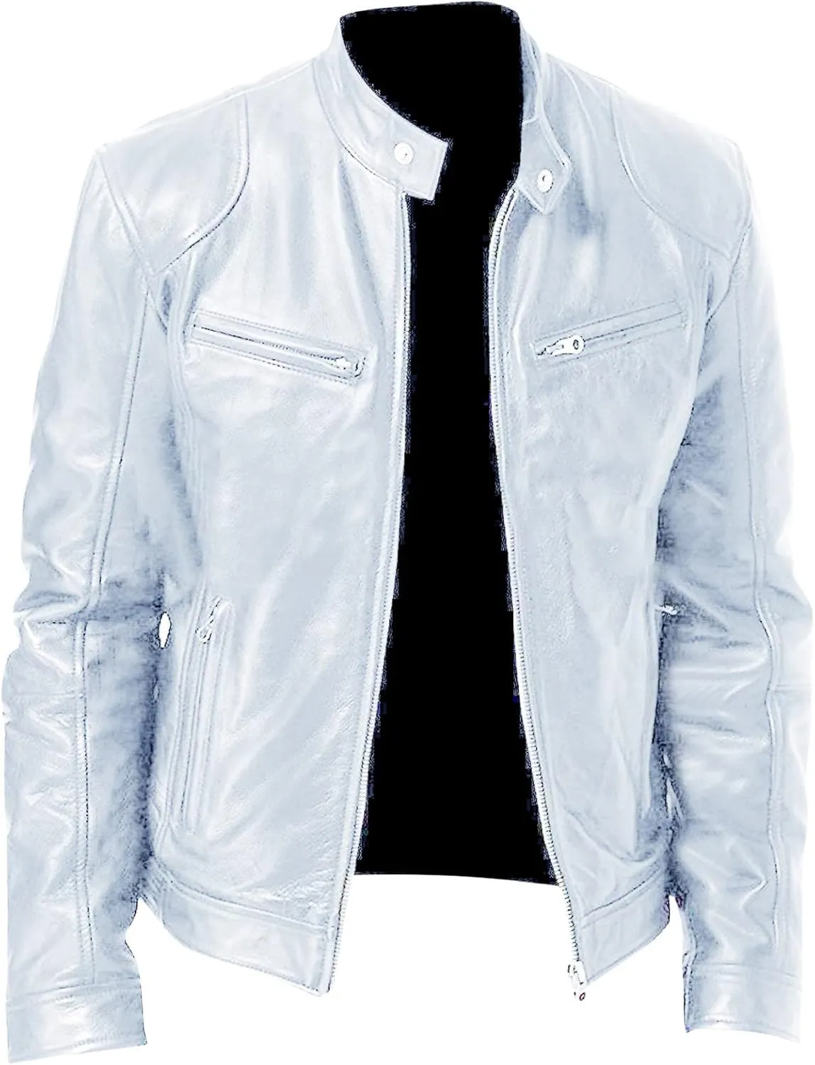 Winter Jackets for Men Real Lambskin Leather Biker Jacket - Quilted Cafe Racer Zip Up Moto Jackets Men