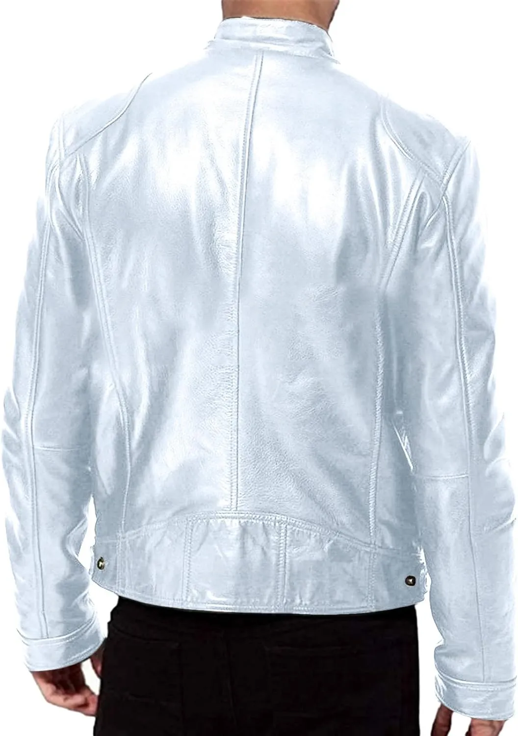Winter Jackets for Men Real Lambskin Leather Biker Jacket - Quilted Cafe Racer Zip Up Moto Jackets Men