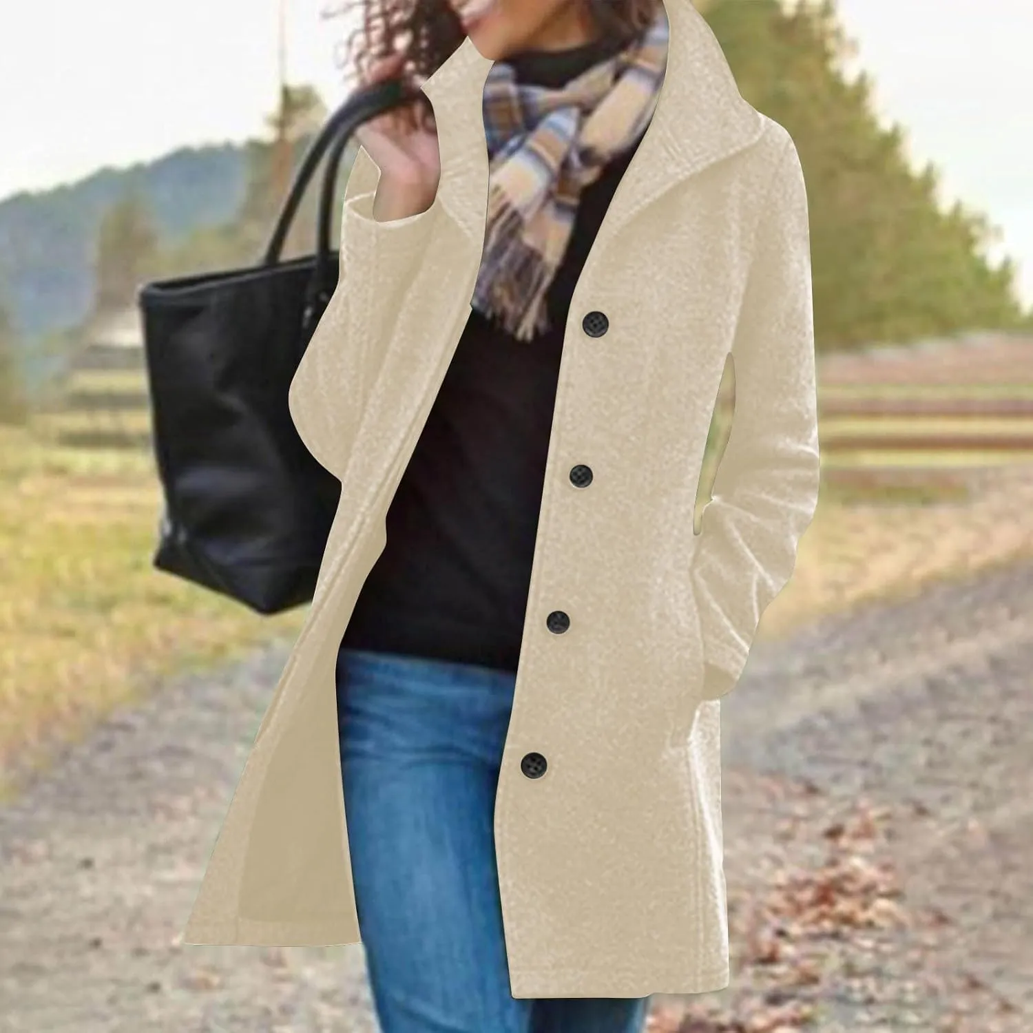 Winter Long Pea Coats for Women Wool Blend Stand Collar Single Breasted Jackets 2024 Casual Peacoat Overcoats