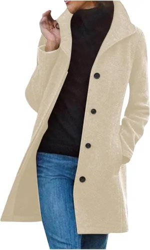 Winter Long Pea Coats for Women Wool Blend Stand Collar Single Breasted Jackets 2024 Casual Peacoat Overcoats