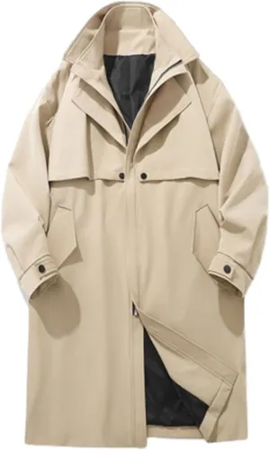 Winter Trench Coat for Men Big and Tall Wool Coat Long Pea Coat Notch Collar Cardigan Button Down Trench Coat