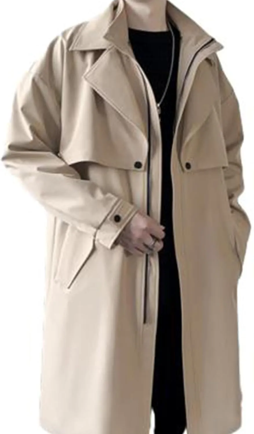 Winter Trench Coat for Men Big and Tall Wool Coat Long Pea Coat Notch Collar Cardigan Button Down Trench Coat