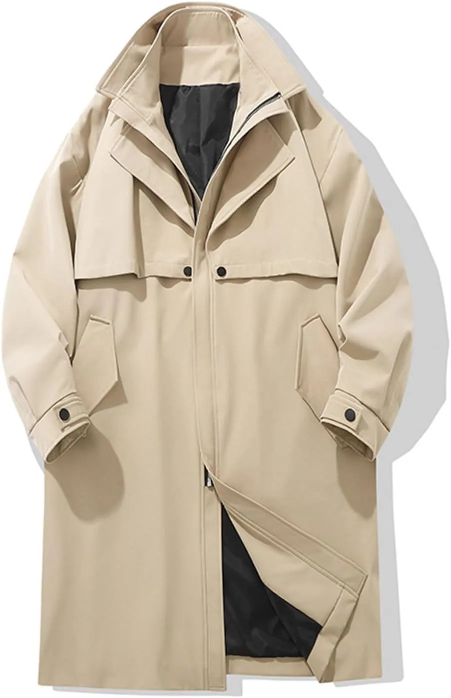 Winter Trench Coat for Men Big and Tall Wool Coat Long Pea Coat Notch Collar Cardigan Button Down Trench Coat