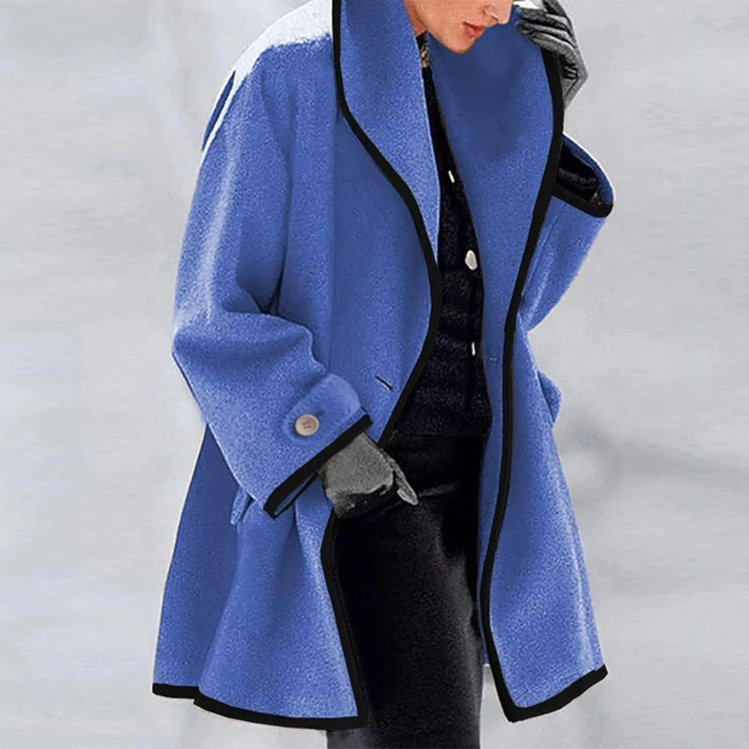 Winter Trench Coat for Women Casual Button Wool Blend Pea Coat Long Sleeve Notch Lapel Oversized Cardigan Jackets