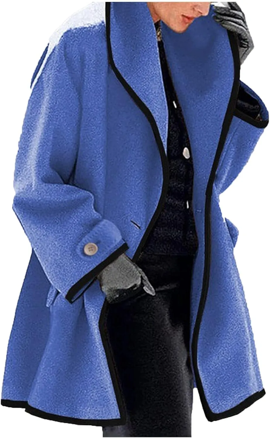 Winter Trench Coat for Women Casual Button Wool Blend Pea Coat Long Sleeve Notch Lapel Oversized Cardigan Jackets
