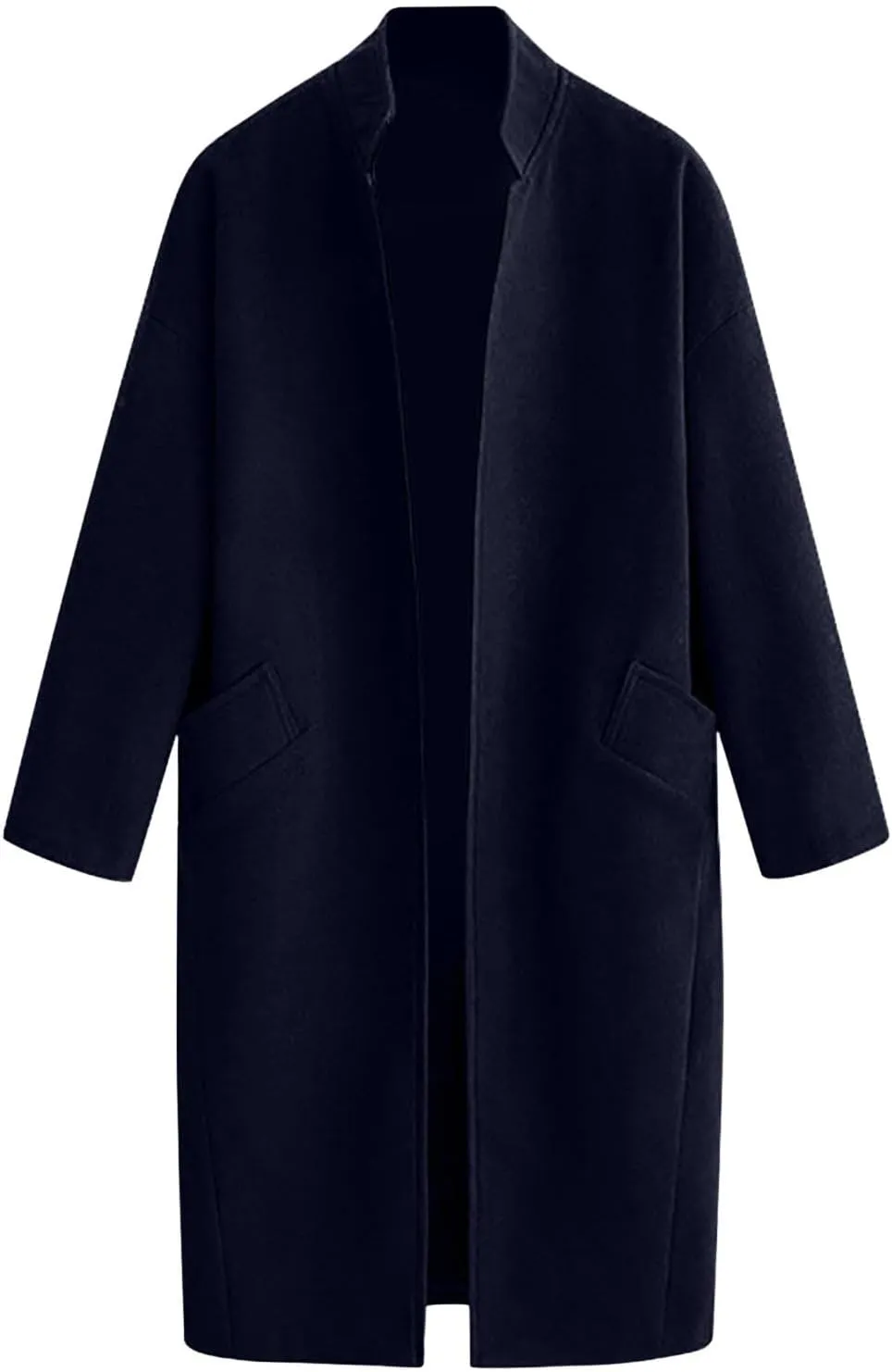 Winter Wool Coats for Women Casual Notch Lapel Single-Breasted Trench Coat Fall Winter Warm Peacoat With Pockets